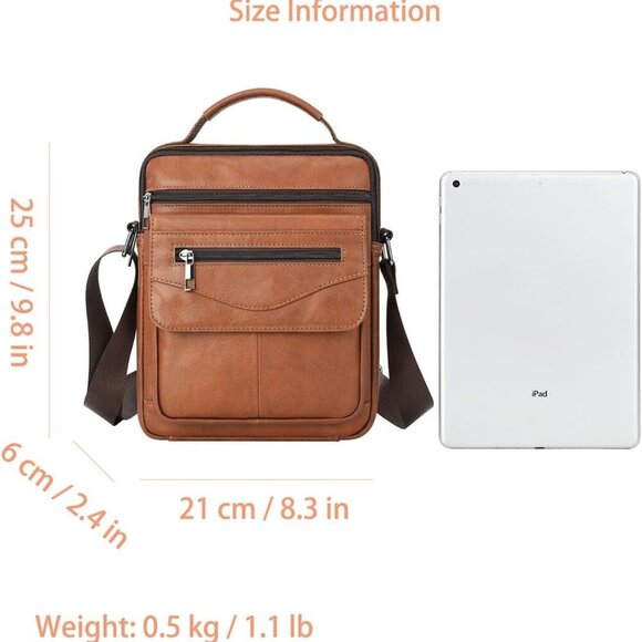 Unisex Genuine Leather Messenger Bag - Stylish Crossbody for Daily Use, 8.3" - Picture 7 of 8